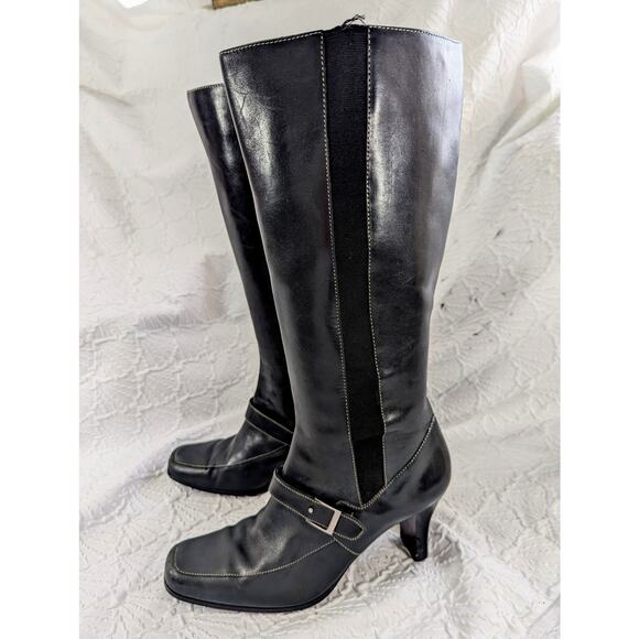 WORTHINGTON! BLACK GENUINE LEATHER ELASTIC INSET, BUCKLE & STRAP BOOTS! SZ 9M - Picture 3 of 12